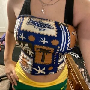 Blue and Brown Patterned Women's Top